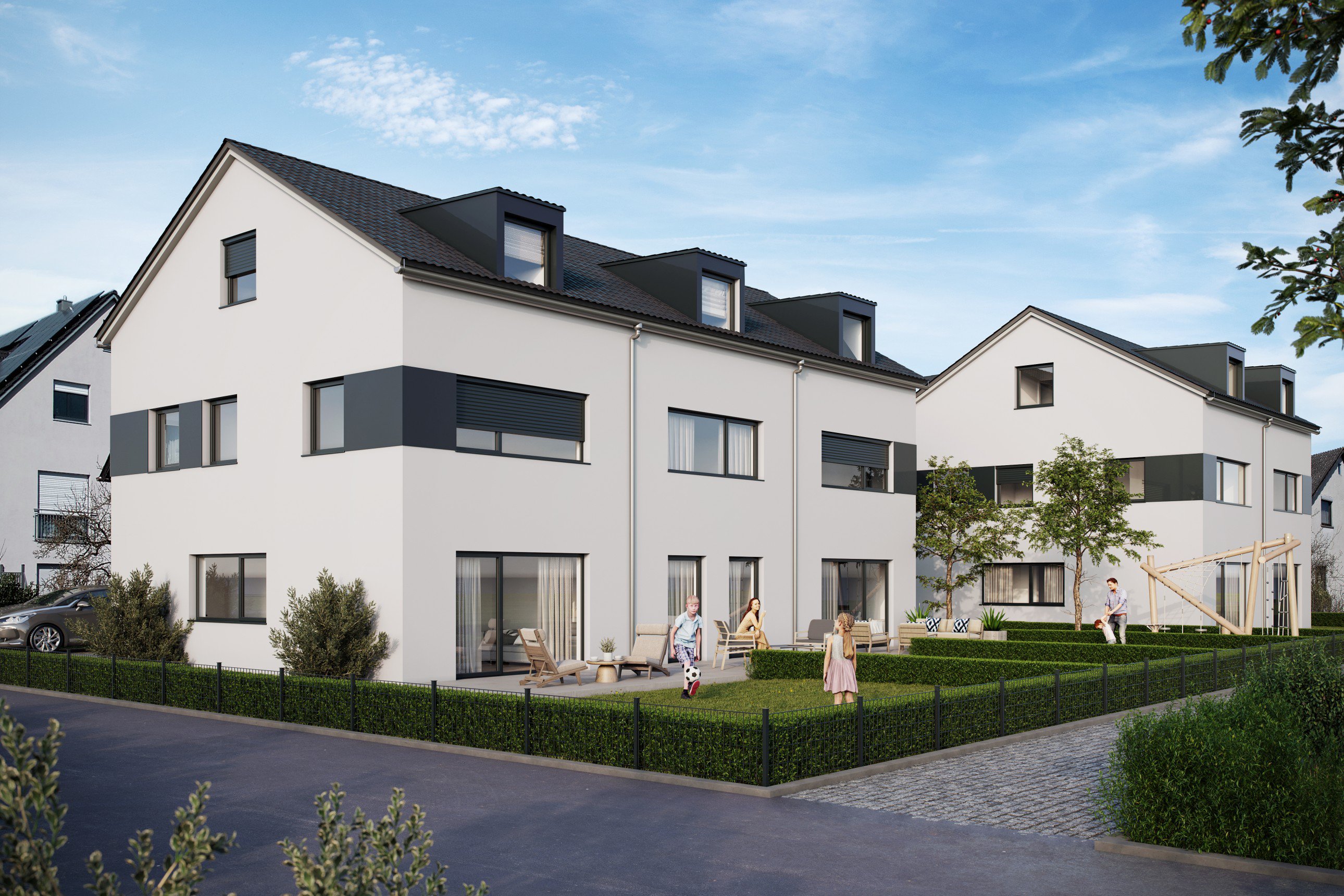 Foto Neubau Doppelhaus und Reihenhäuser
